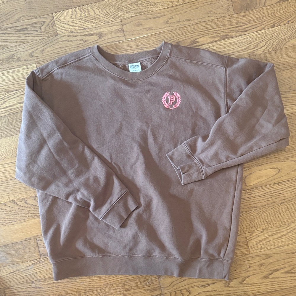 PINK Victoria's Secret Brown Sweatshirt with Pink Emblem